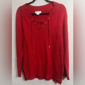 Liz Claiborne Women’s Medium Y2K Lace Up V-Neck Cable Knit Sweater